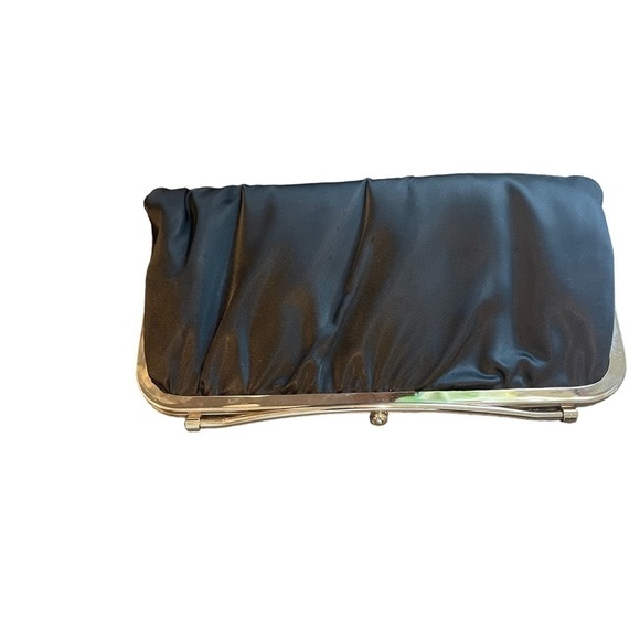 Vintage Black Satin Pouch Handbag Handle, SilverMetal‎ Accents - Picture 2 of 4